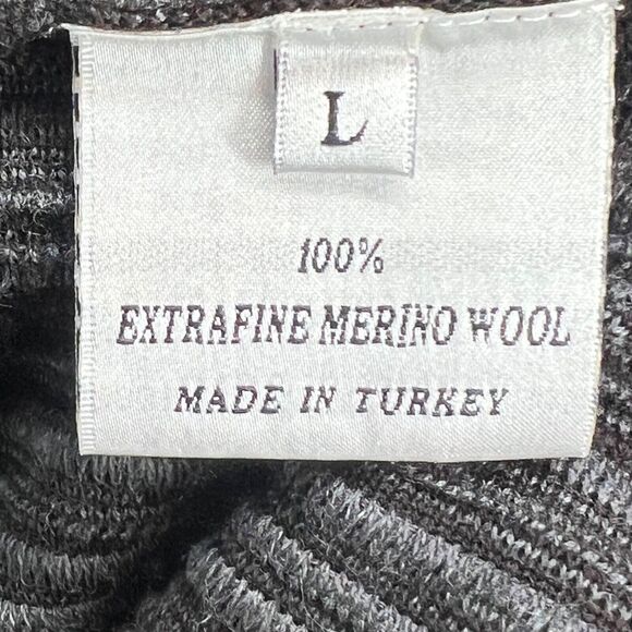 Fusun Cardigan Sweater L Brown Gray Abstract Stripe Merino Wool Open Lagenlook - Picture 12 of 16